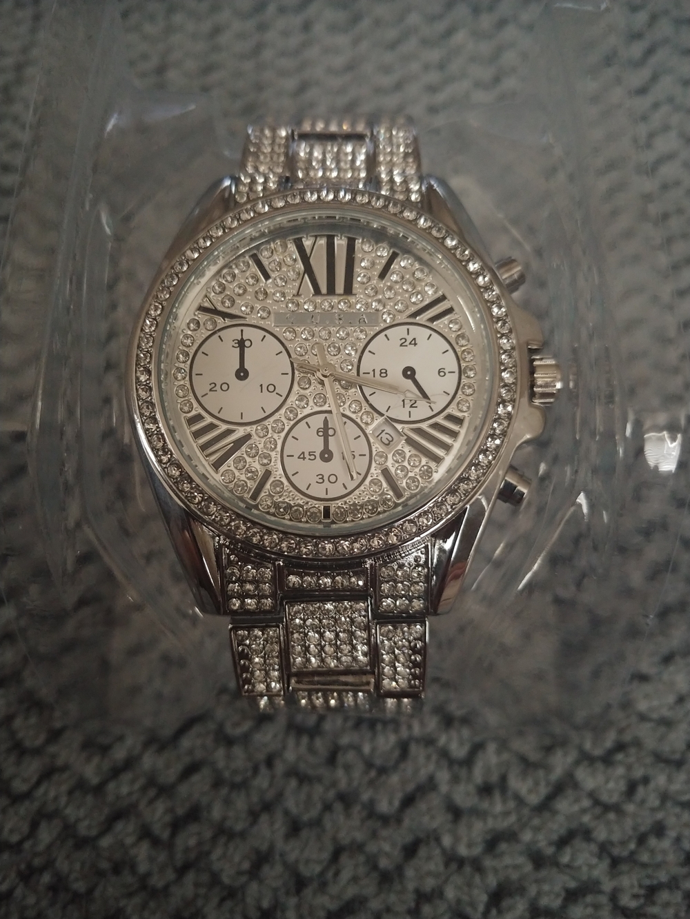 Silver Crystal Accent Men's Watch - Pavé Bracelet